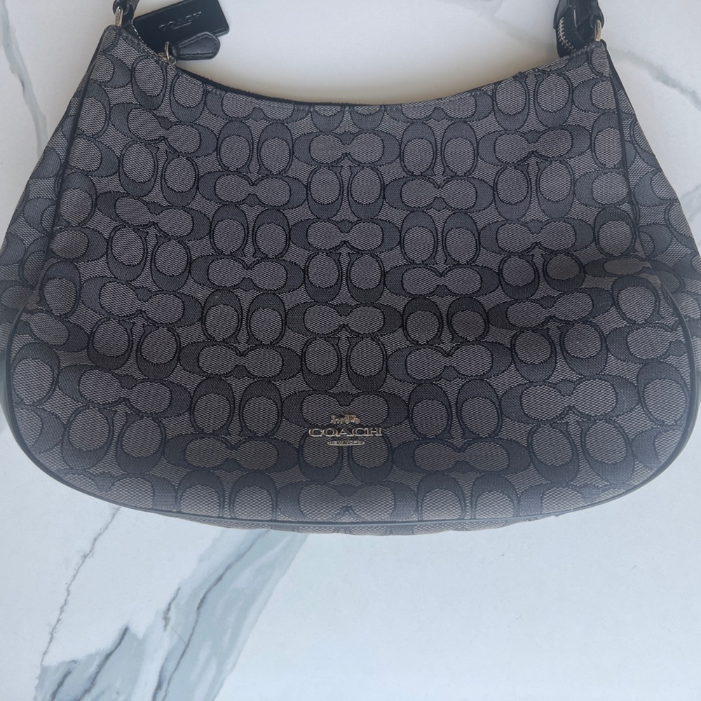Coach Signature Zip-Top Hobo Bag – Black & Gray Monogram Canvas - Picture 9 of 14